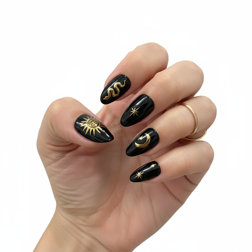 Black celestial nails - white background