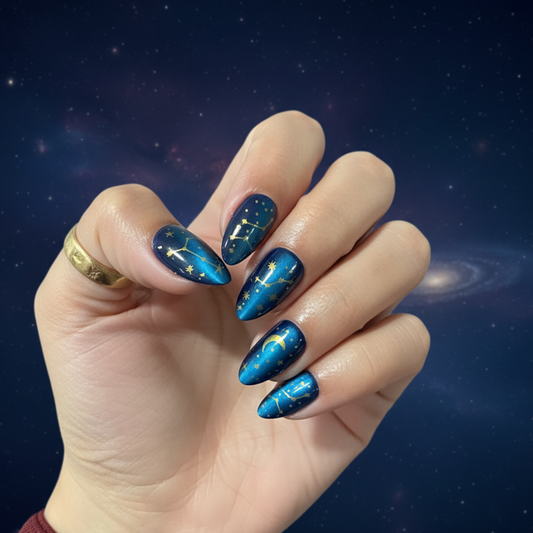 Celestial blue nails - night sky background