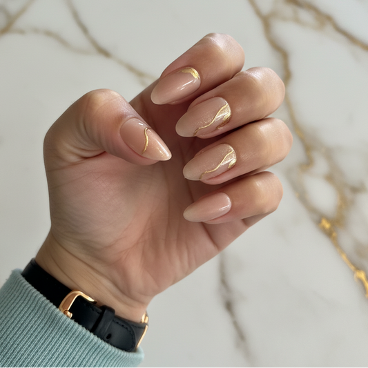Nude nails with gold foil - adjusted brightness