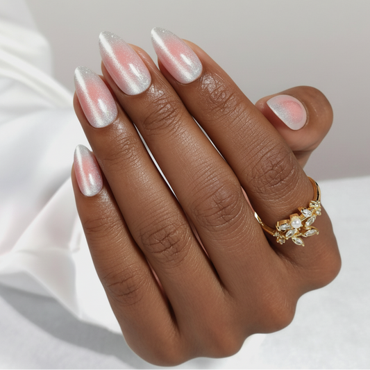 Pink ombre nails - deep brown skin tone