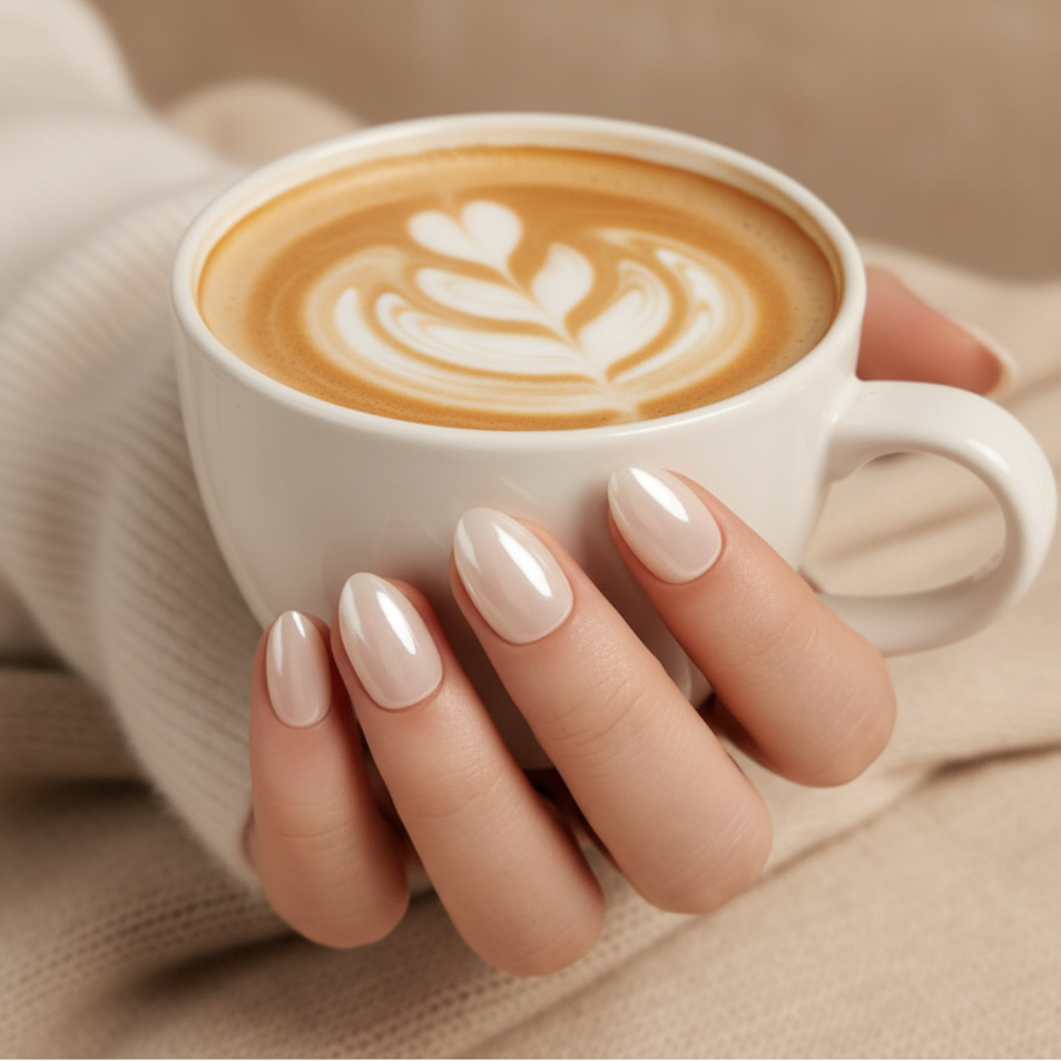 White chrome nails - lifestyle latte shot